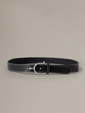 J McLaughlin Leather Spur Buckle Belt - Black NEW